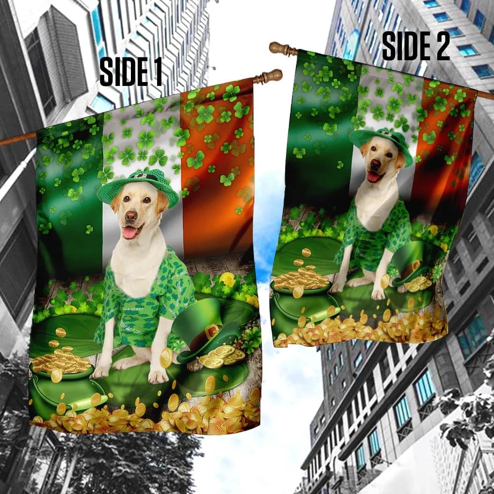 Yellow Labrador House Flag - St Patrick's Day Garden Flag - Outdoor St Patrick's Day Decor