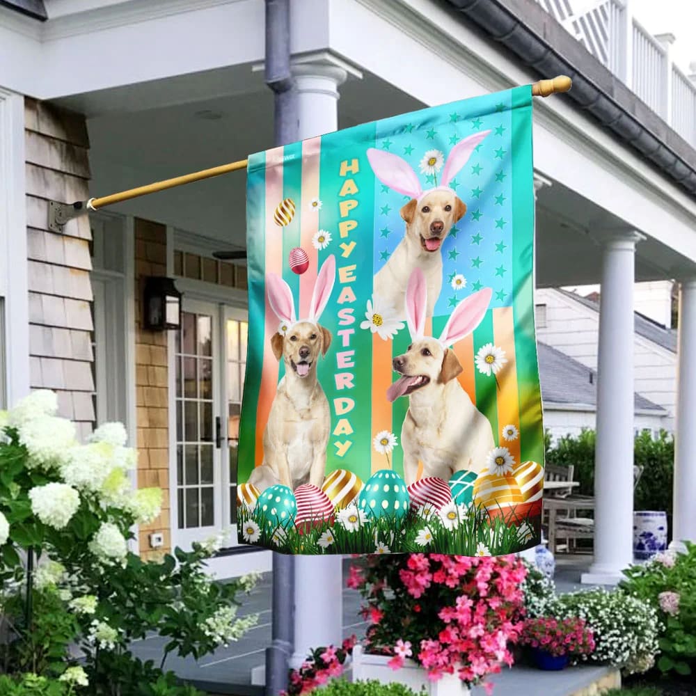 Yellow Labrador Retriever Easter House Flags - Happy Easter Garden Flag - Decorative Easter Flags