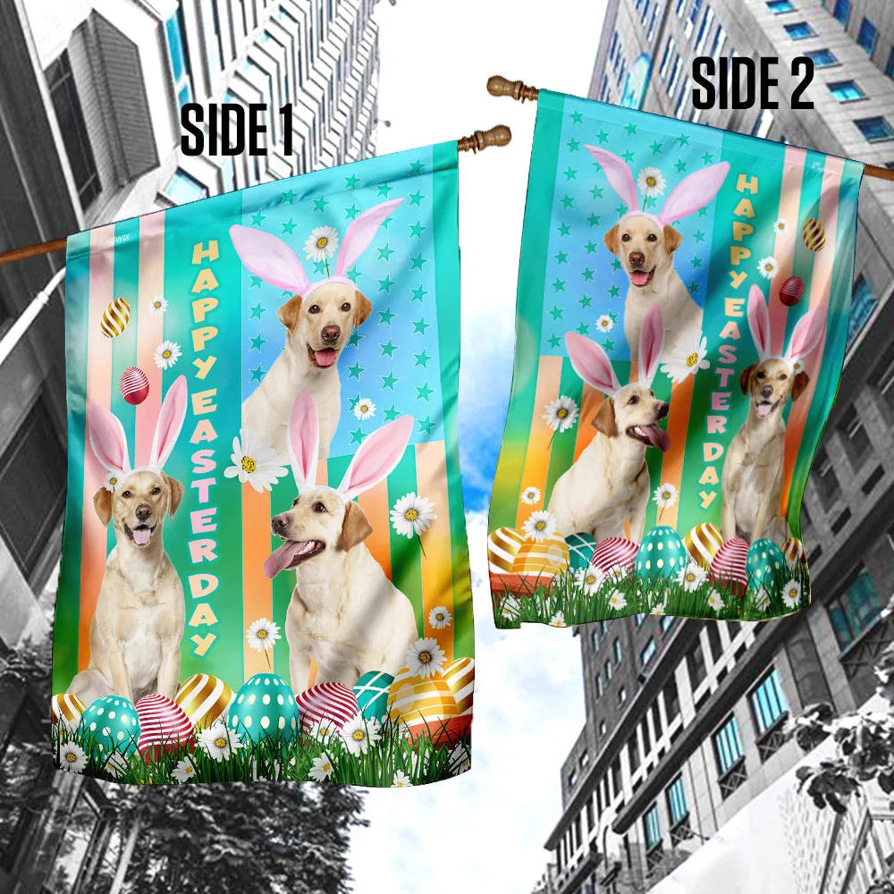 Yellow Labrador Retriever Easter House Flags - Happy Easter Garden Flag - Decorative Easter Flags