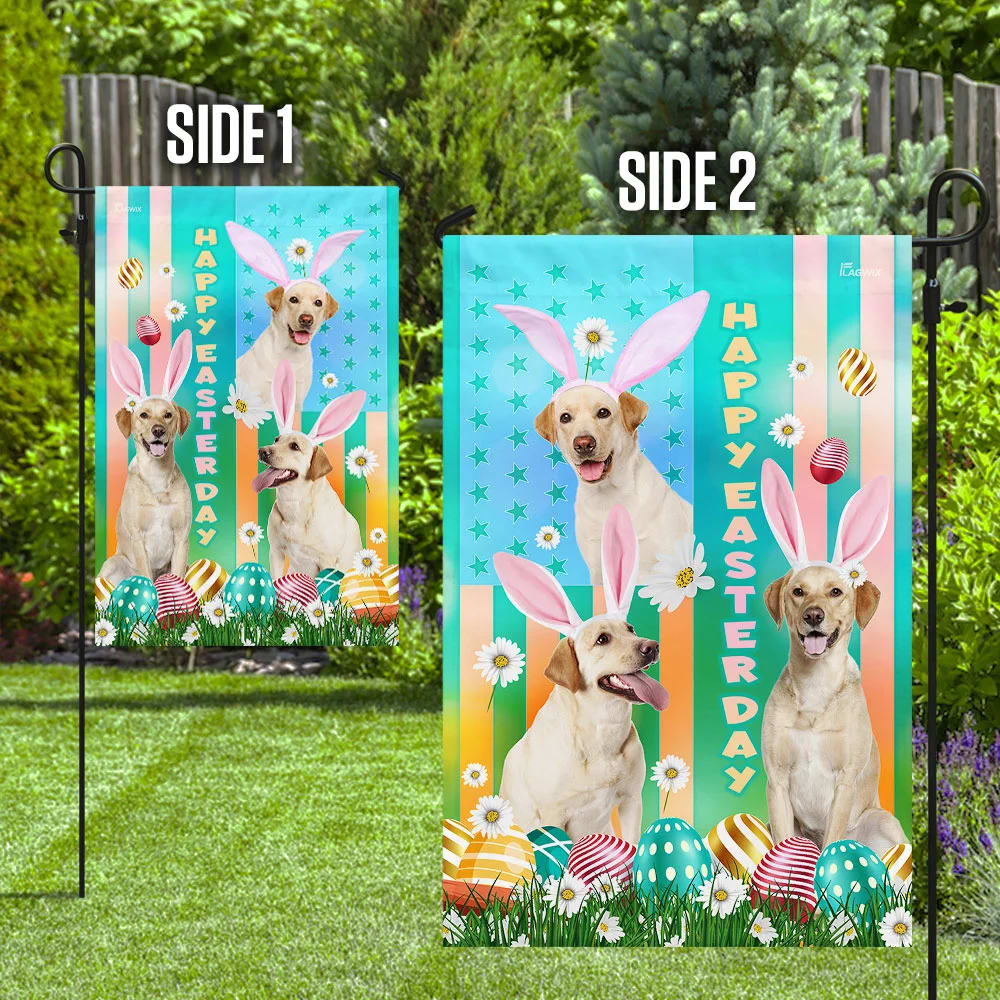 Yellow Labrador Retriever Easter House Flags - Happy Easter Garden Flag - Decorative Easter Flags