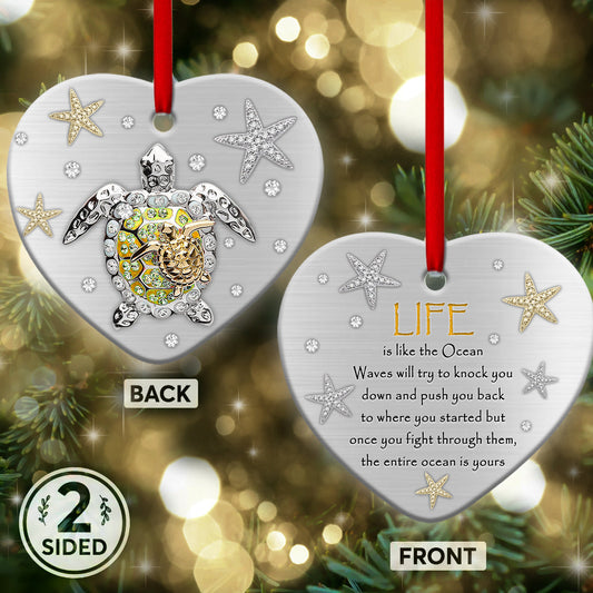 Yellow Turtle Advice Heart Ornament - Christmas Ornament - Ciaocustom