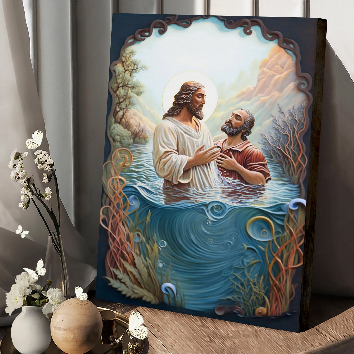 Yielding To The Fathers Will Jesus Baptized In River Jordan - Jesus Canvas Art - Christian Wall Art
