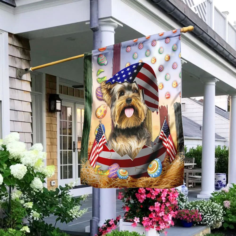 Yorkshire Terrier American Easter House Flags - Happy Easter Garden Flag - Decorative Easter Flags