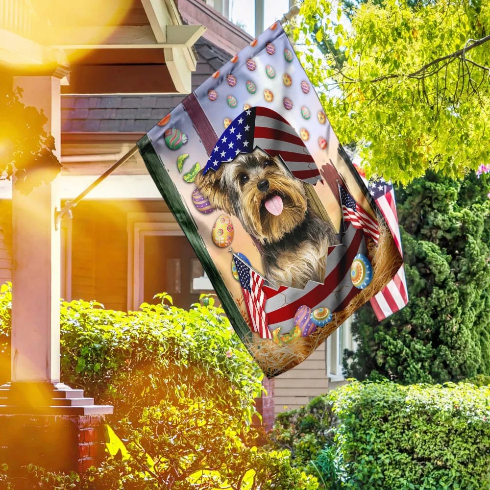 Yorkshire Terrier American Easter House Flags - Happy Easter Garden Flag - Decorative Easter Flags