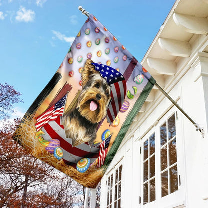 Yorkshire Terrier American Easter House Flags - Happy Easter Garden Flag - Decorative Easter Flags