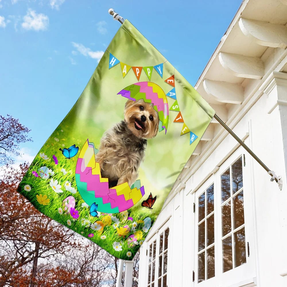 Yorkshire Terrier Egg Easter House Flags - Happy Easter Garden Flag - Decorative Easter Flags