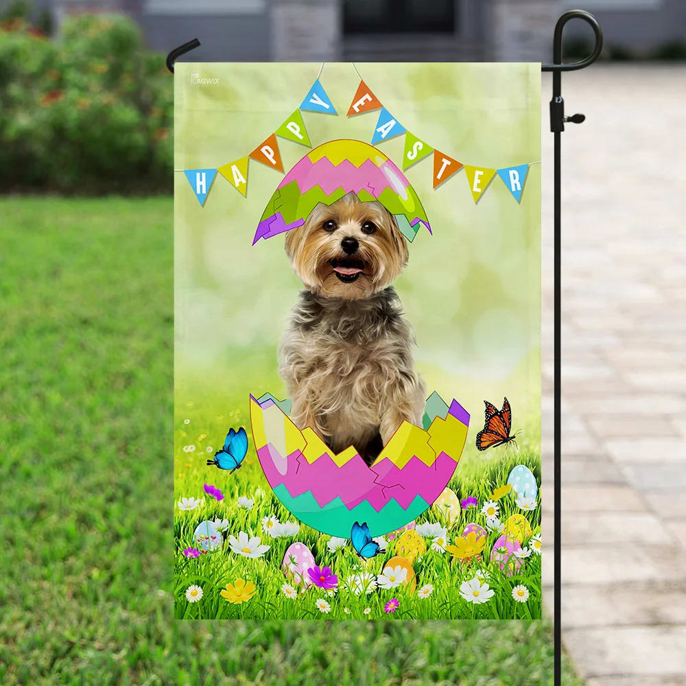 Yorkshire Terrier Egg Easter House Flags - Happy Easter Garden Flag - Decorative Easter Flags