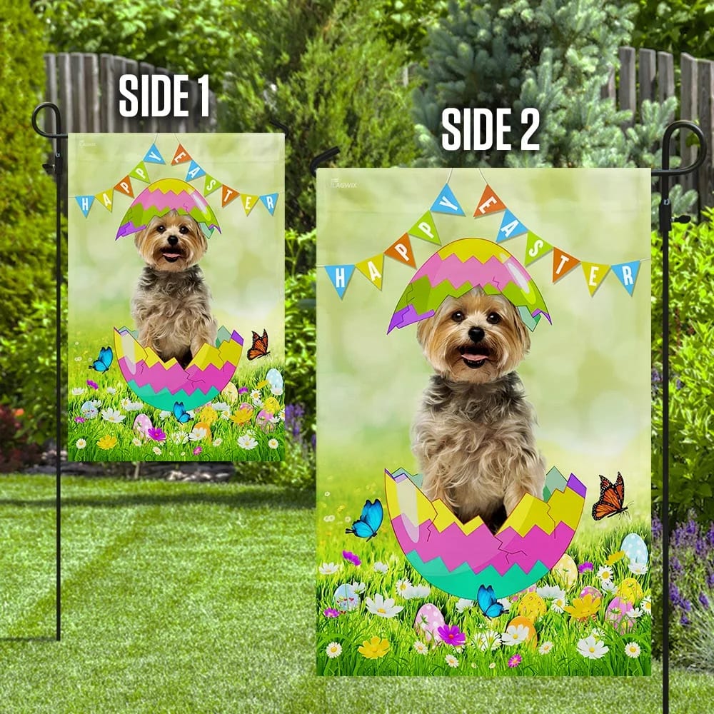 Yorkshire Terrier Egg Easter House Flags - Happy Easter Garden Flag - Decorative Easter Flags