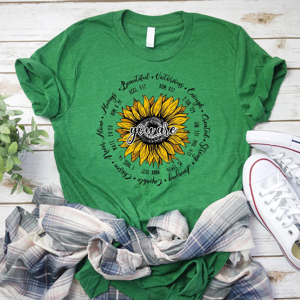 You Are Sunflower T-Shirt - Sunflower - Bible Verse Shirt - Scripture Shirt - Religious Faith For Women - Ciaocustom
