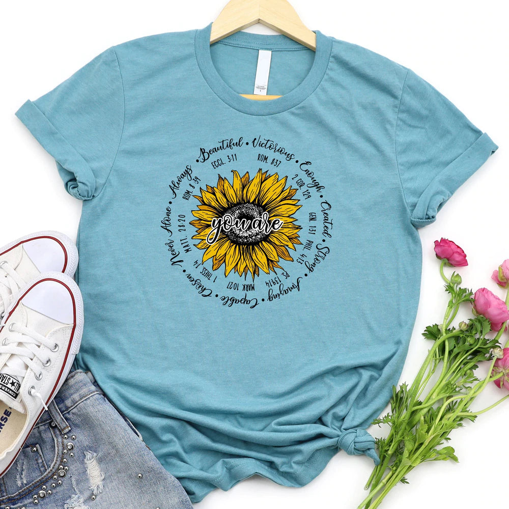 You Are Sunflower T-Shirt - Sunflower - Bible Verse Shirt - Scripture Shirt - Religious Faith For Women - Ciaocustom