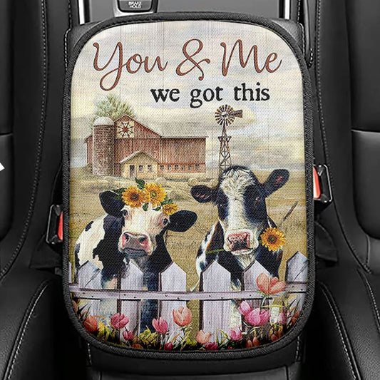 You And Me We Got This Beautiful Cow Windmill Seat Box Cover, Inspirational Car Center Console Cover, Christian Car Interior Accessories