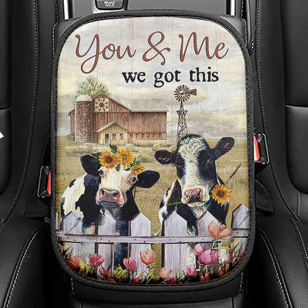 You And Me We Got This Beautiful Cow Windmill Seat Box Cover, Inspirational Car Center Console Cover, Christian Car Interior Accessories
