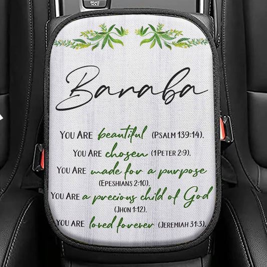 You Are Beautiful Chosen Made For A Purpose Personalized Seat Box Cover, Inspirational Car Center Console Cover, Christian Car Interior Accessories