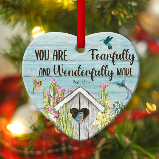 You Are Fearfully And Wonderfully Made - Humming Bird Ceramic Heart Ornament - Ornaments Hanging Gift