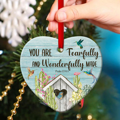 You Are Fearfully And Wonderfully Made - Humming Bird Ceramic Heart Ornament - Ornaments Hanging Gift