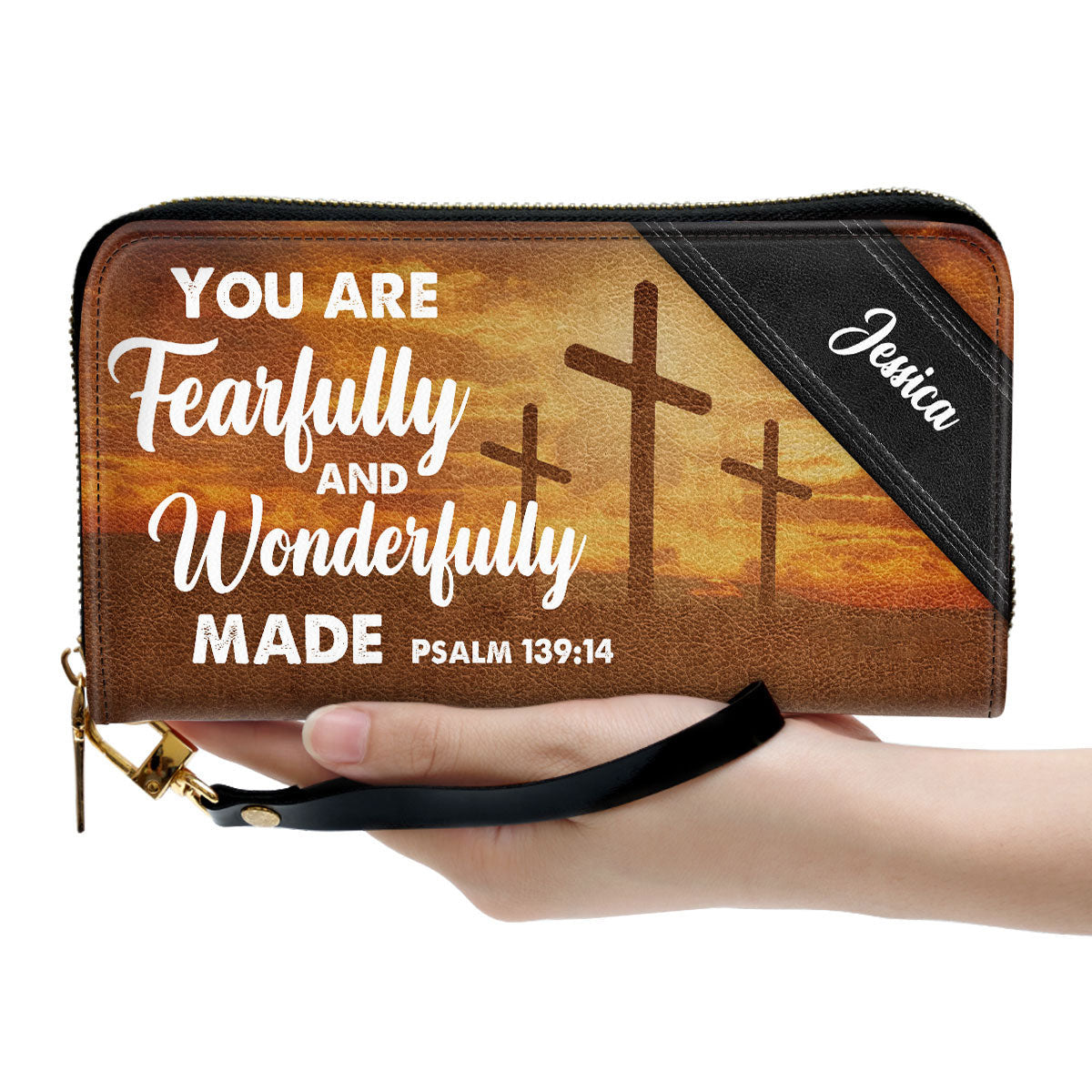 You Are Fearfully And Wonderfully Made Psalm 139 14 Cross Clutch Purse For Women - Personalized Name - Christian Gifts For Women