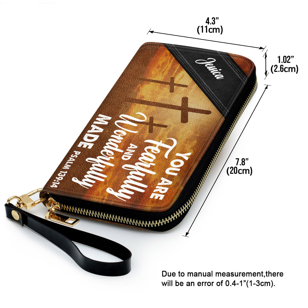 You Are Fearfully And Wonderfully Made Psalm 139 14 Cross Clutch Purse For Women - Personalized Name - Christian Gifts For Women