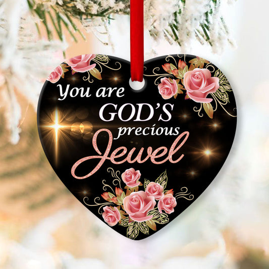 You Are God’s Precious Jewel - Adorable Roses Ceramic Heart Ornament - Gift For Christmas