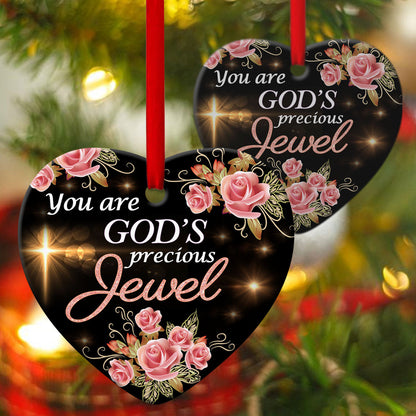 You Are God’s Precious Jewel - Adorable Roses Ceramic Heart Ornament - Gift For Christmas