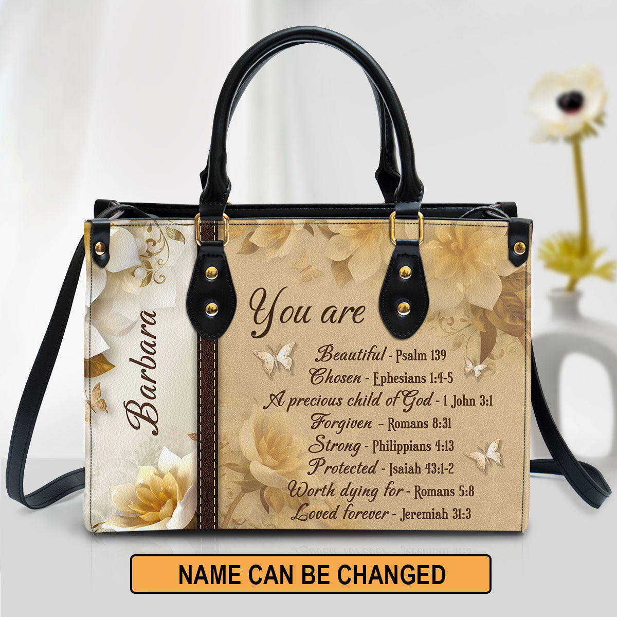 You Are Protected Beautiful Personalized Flower Leather Bag For Women - Religious Gifts For Women