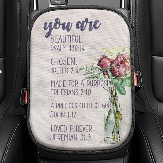 You Are Who God Says You Are Bible Verse Seat Box Cover, Bible Verse Car Center Console Cover, Scripture Car Interior Accessories