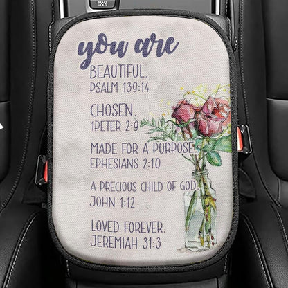 You Are Who God Says You Are Bible Verse Seat Box Cover, Bible Verse Car Center Console Cover, Scripture Interior Car Accessories