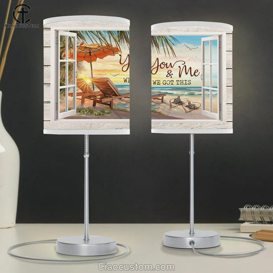 You & Me We Got This Beach Chairs On The Beach Sea Turtle Couple Table Lamp For Bedroom - Bible Verse Table Lamp - Religious Room Decor