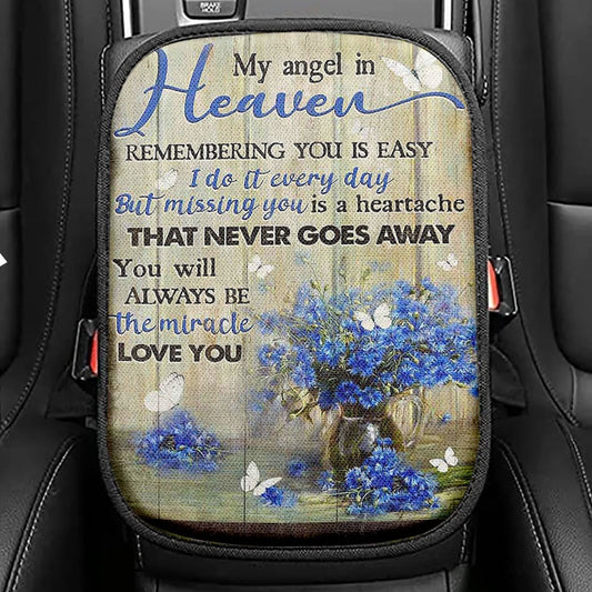 You Will Always Be The Miracle Seat Box Cover, Blue Flower Glass Vase Butterfly Car Center Console Cover, Christian Car Interior Accessories