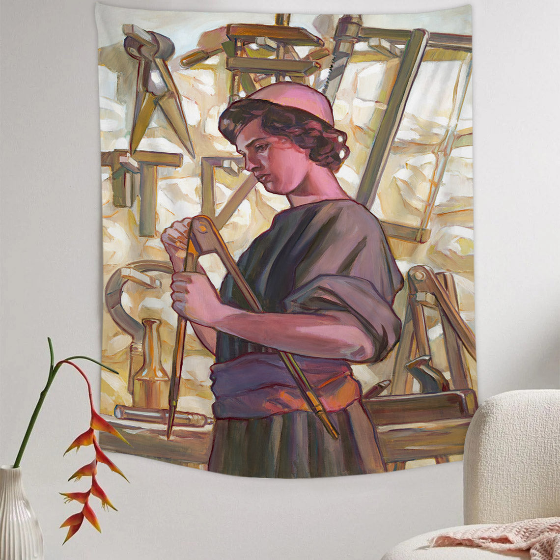 Young Carpenter Tapestry - Jesus Picture - Religious Tapestry - Christian Tapestry Wall Hangings