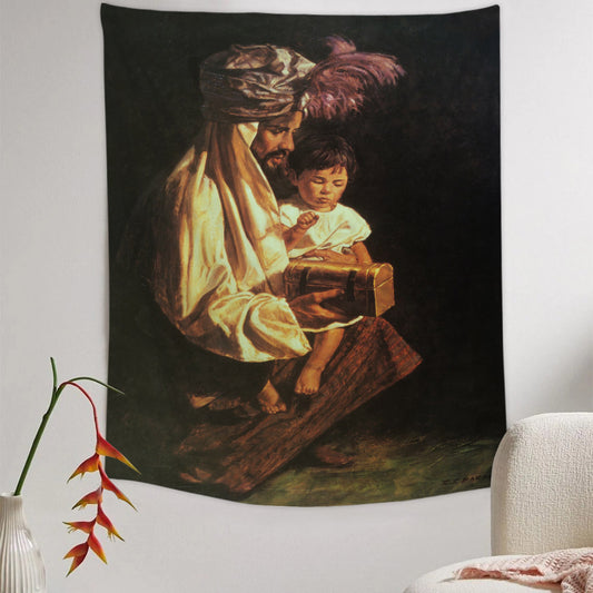 Young Christ with a Wiseman Tapestry - Jesus Picture - Religious Tapestry - Christian Tapestry Wall Hangings