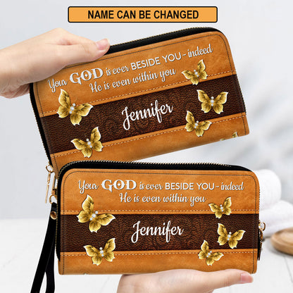 Your God Is Ever Beside You Butterfly Clutch Purse For Women - Personalized Name - Christian Gifts For Women