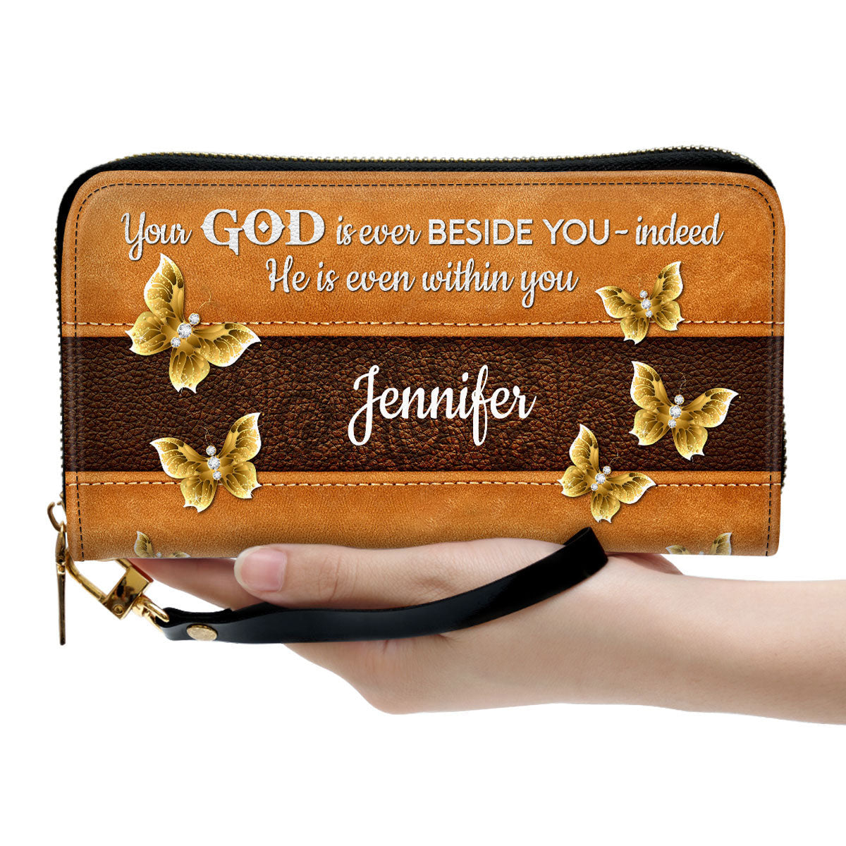Your God Is Ever Beside You Butterfly Clutch Purse For Women - Personalized Name - Christian Gifts For Women