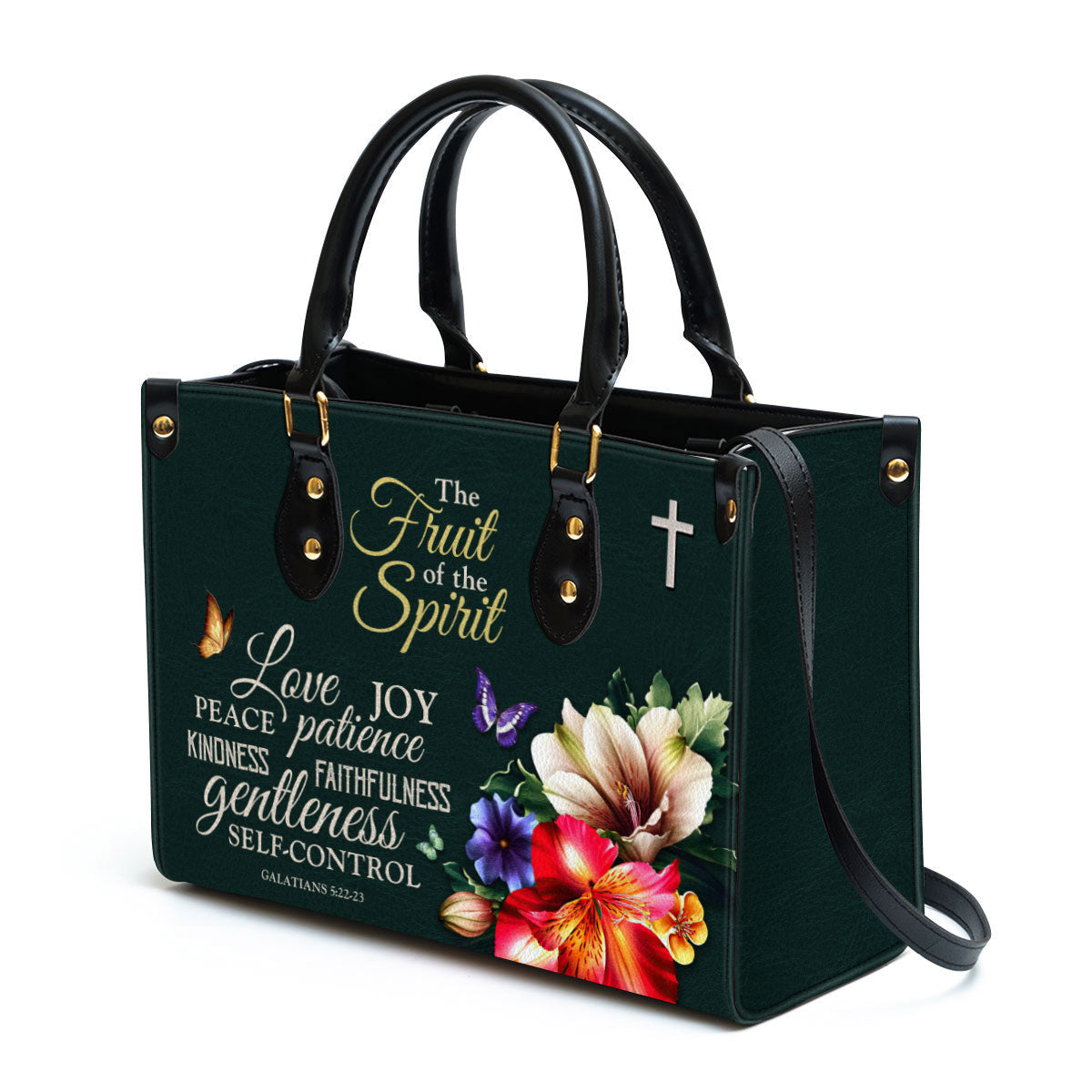 Zippered Flower Leather Handbag With Handle Galatians 522-23 The Fruit Of The Spirit Spiritual Gift For Christian Women
