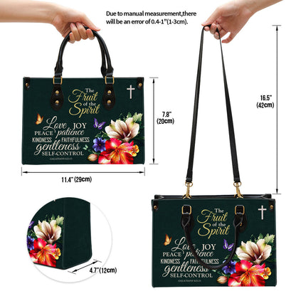 Zippered Flower Leather Handbag With Handle Galatians 522-23 The Fruit Of The Spirit Spiritual Gift For Christian Women