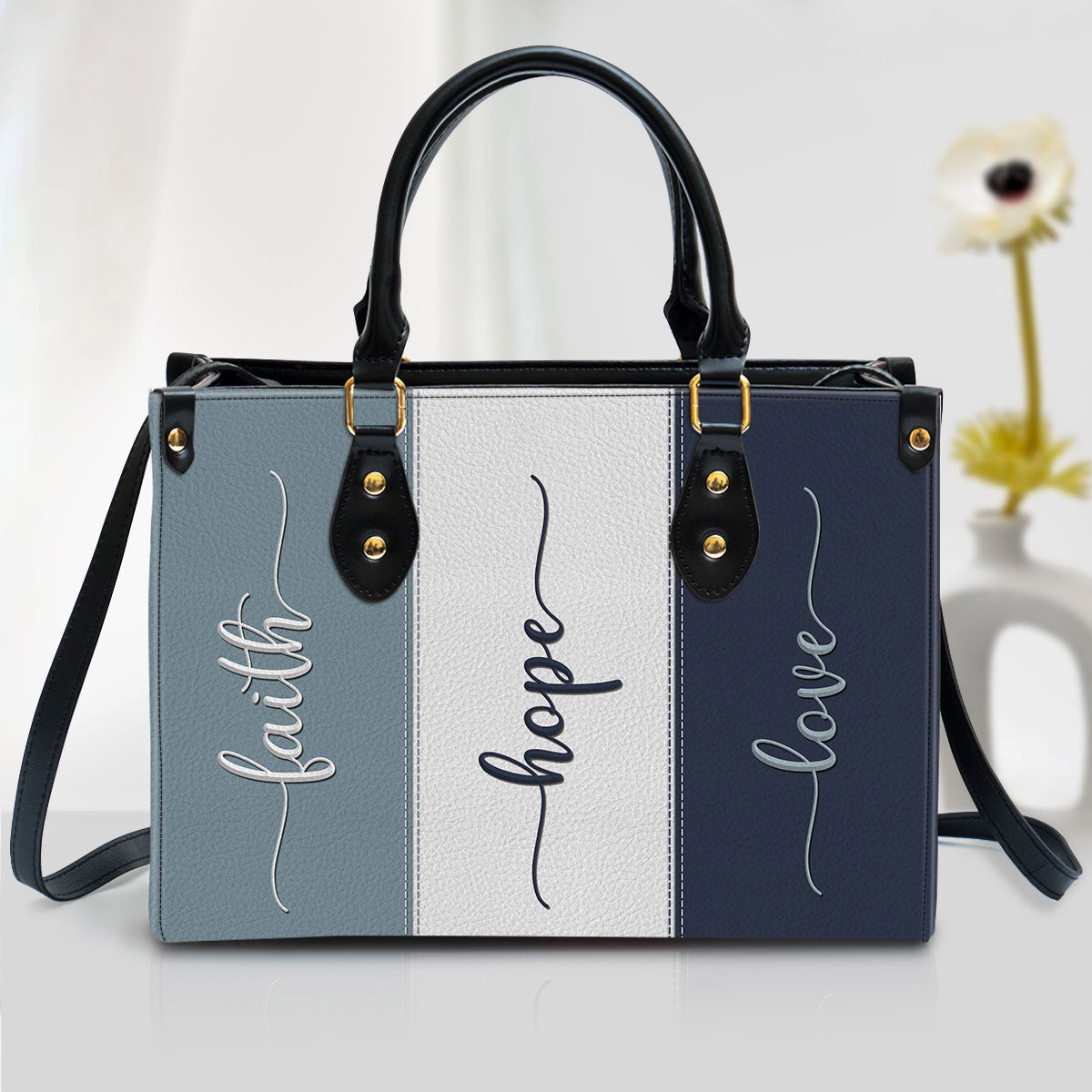 Zippered Leather Handbag With Handle Faith Hope Love Christ Gifts For Women Of God