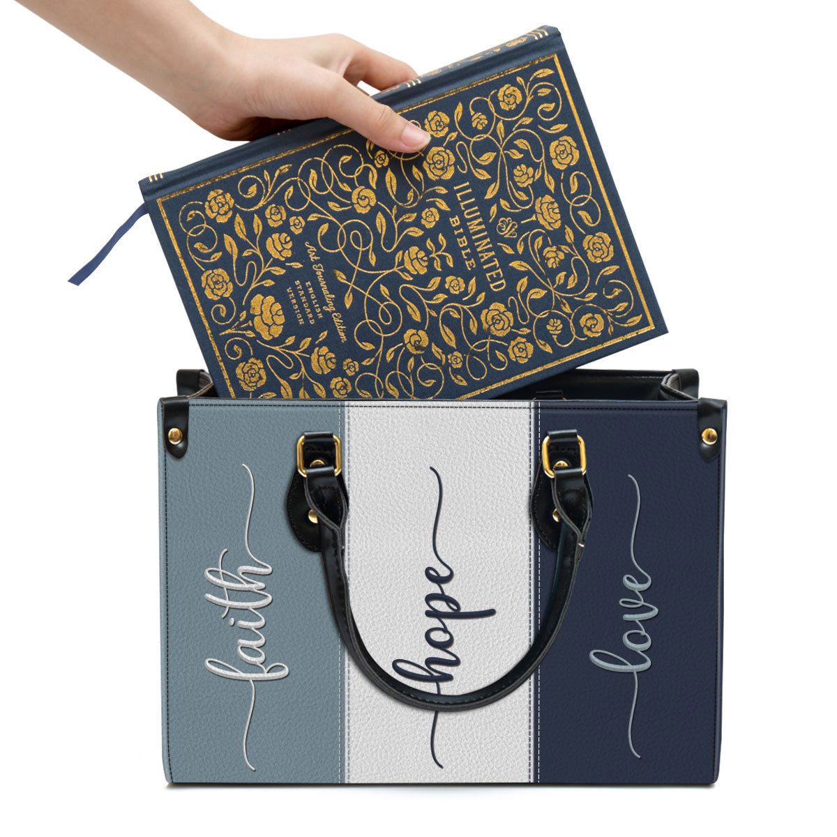 Zippered Leather Handbag With Handle Faith Hope Love Christ Gifts For Women Of God