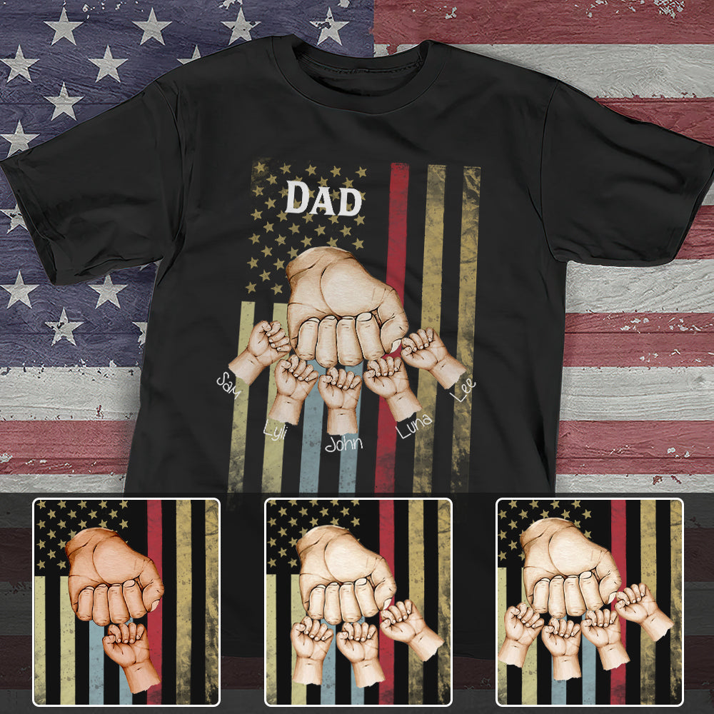Personalized Papa T shirt - Custom Name Dad & Kids Hands Flag Shirt - 4th of July Papa Shirt - Father Day Shirt - Ciaocustom