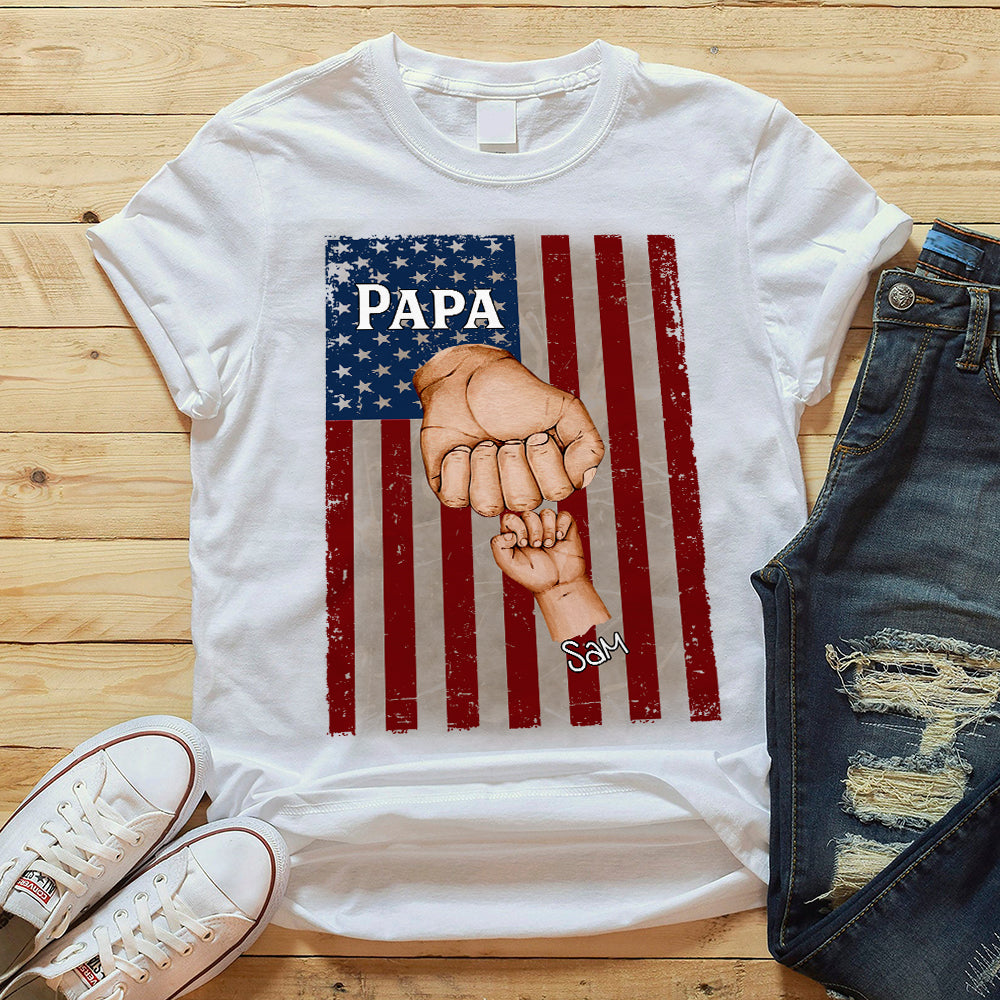 Personalized Papa T shirt - Custom Name Dad & Kids Hands Flag Shirt - 4th of July Papa Shirt - Father Day Shirt - Ciaocustom