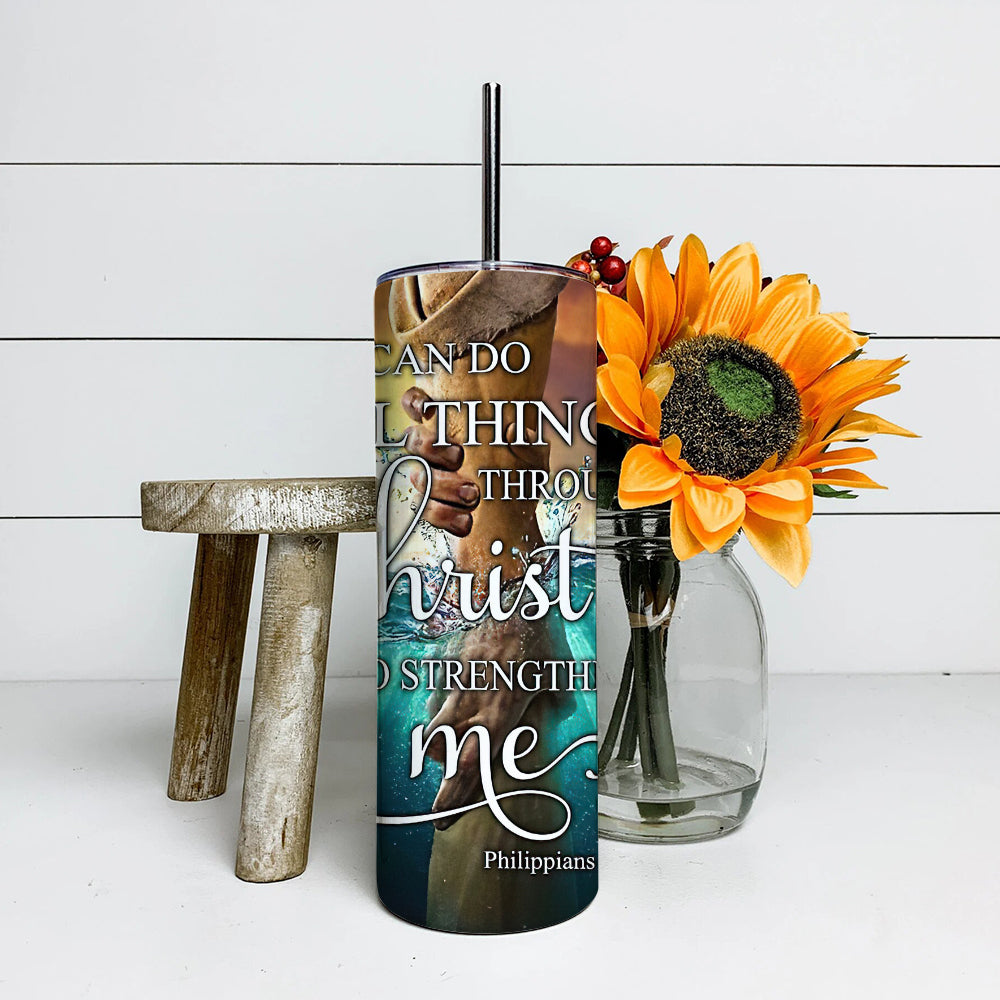 I Can Do All Things Through Christ - Bible Verse Tumbler - Stainless Steel - 20 oz Skinny Tumbler - Tumbler For Cold Drinks - Ciaocustom