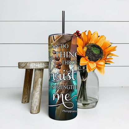 I Can Do All Things Through Christ - Bible Verse Tumbler - Stainless Steel - 20 oz Skinny Tumbler - Tumbler For Cold Drinks - Ciaocustom