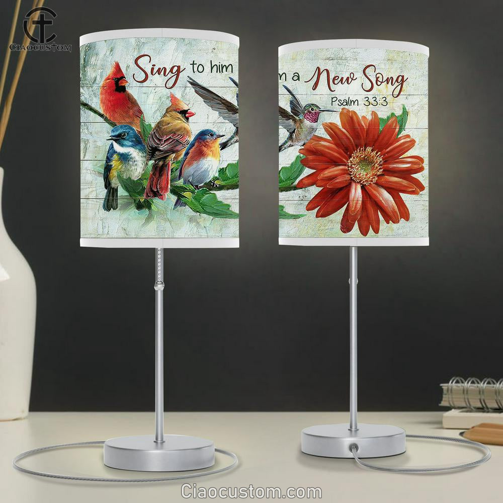 birds Red flower Sing to him a new song Table Lamp For Bedroom - Bible Verse Table Lamp - Religious Room Decor