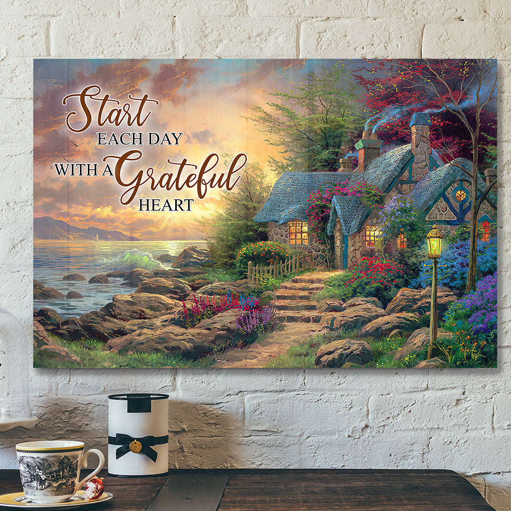 Start Each Day With A Grateful Heart 2 - Bible Verse Canvas - Scripture Canvas Wall Art - Ciaocustom