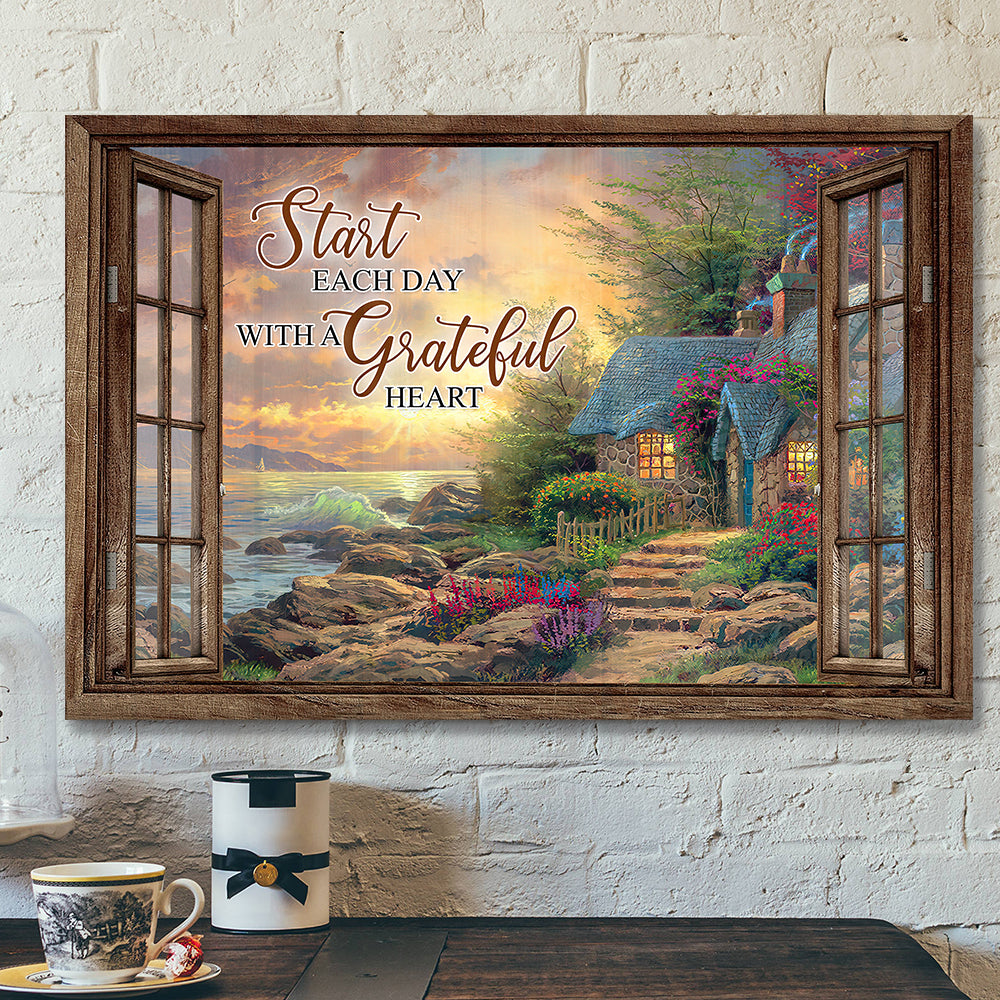 Start Each Day With A Grateful Heart 3 - Bible Verse Canvas - Scripture Canvas Wall Art - Ciaocustom