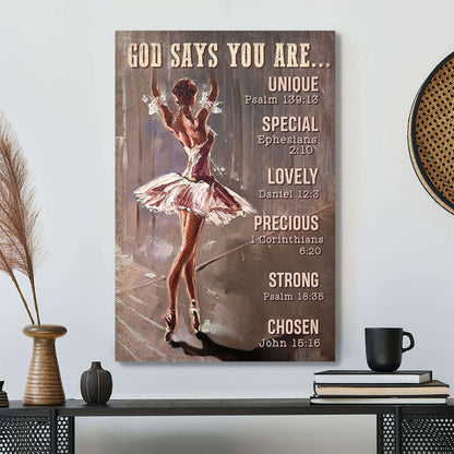 Ballet Girl God Says You Are - Bible Verse Canvas Wall Art - Scripture Canvas - Ciaocustom