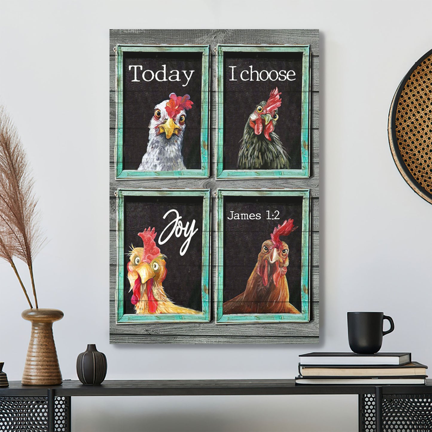 Lovely Chickens With Window - Today I Choose Joy - Bible Verse Canvas - Scripture Canvas Wall Art - Ciaocustom