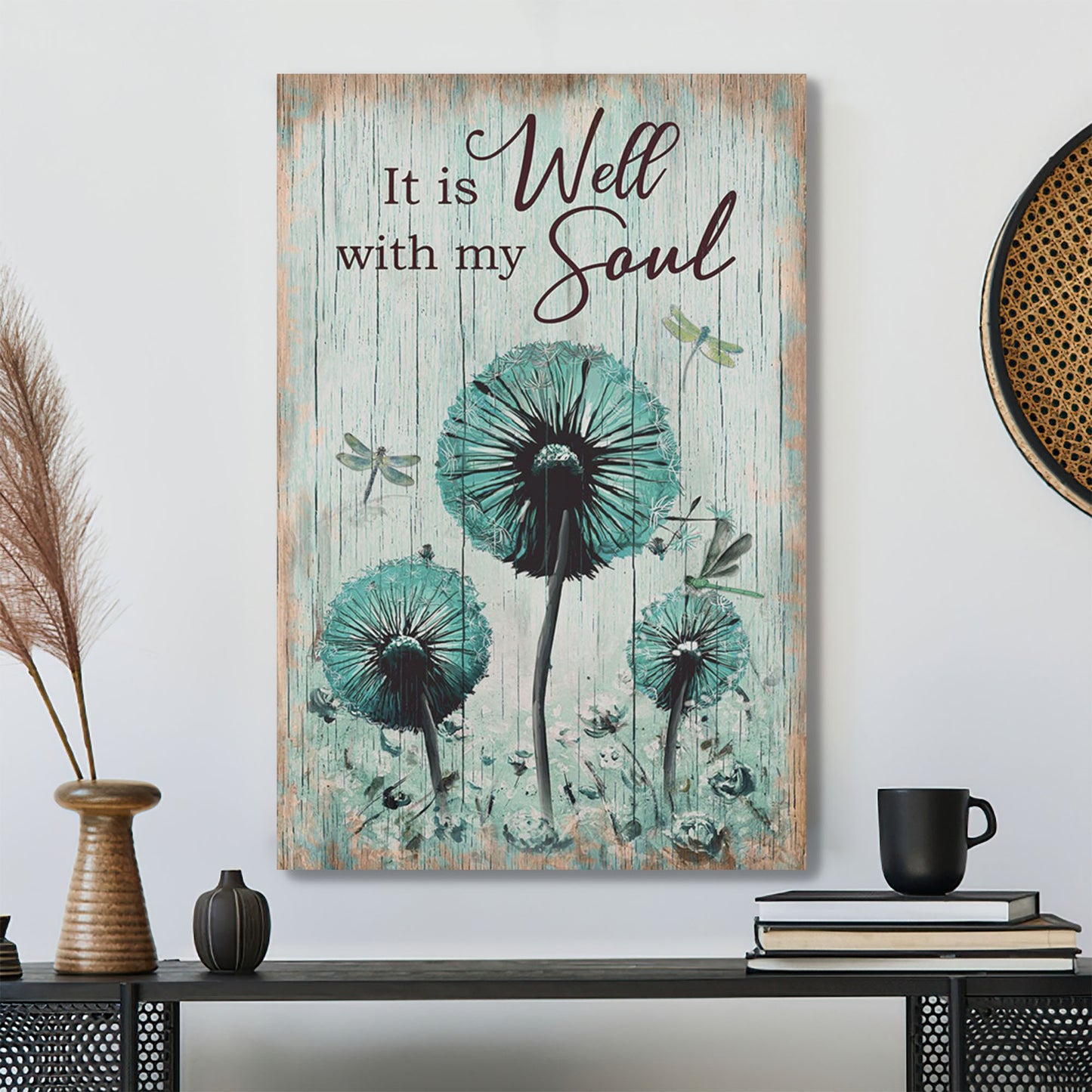 Dandelion With Dragonfly - It Is Well With My Soul - Bible Verse Canvas - Scripture Canvas Wall Art - Ciaocustom