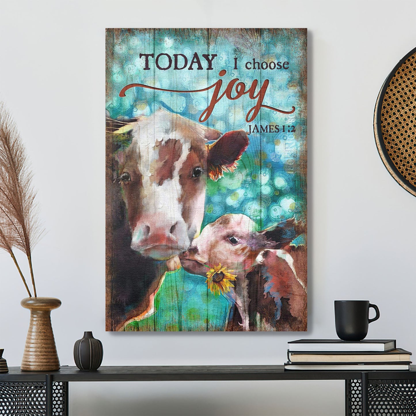 Cow Family - Today I Choose Joy - Bible Verse Canvas - Scripture Canvas Wall Art - Ciaocustom