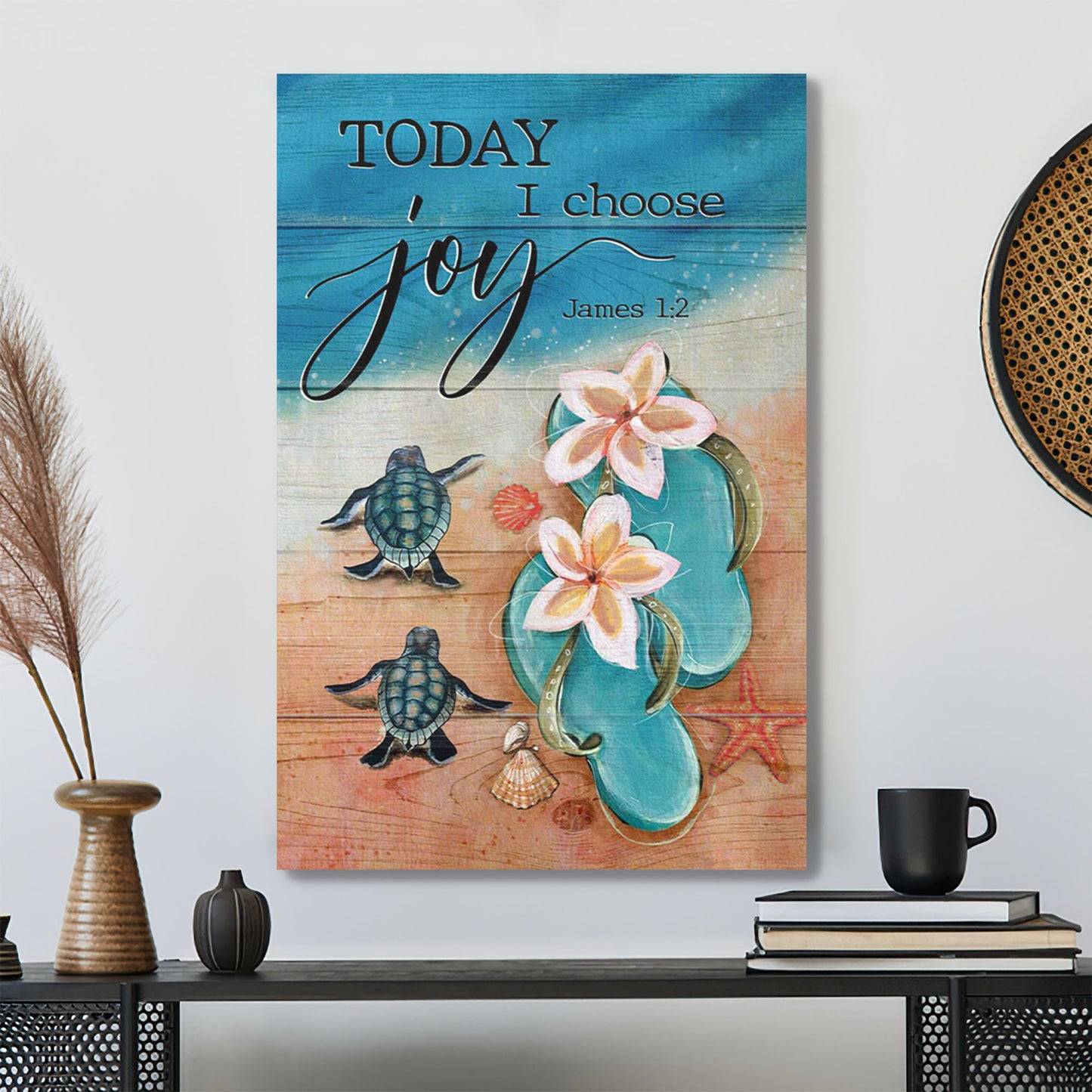 Turtle With Sandals - Today I Choose Joy - Bible Verse Canvas - Scripture Canvas Wall Art - Ciaocustom