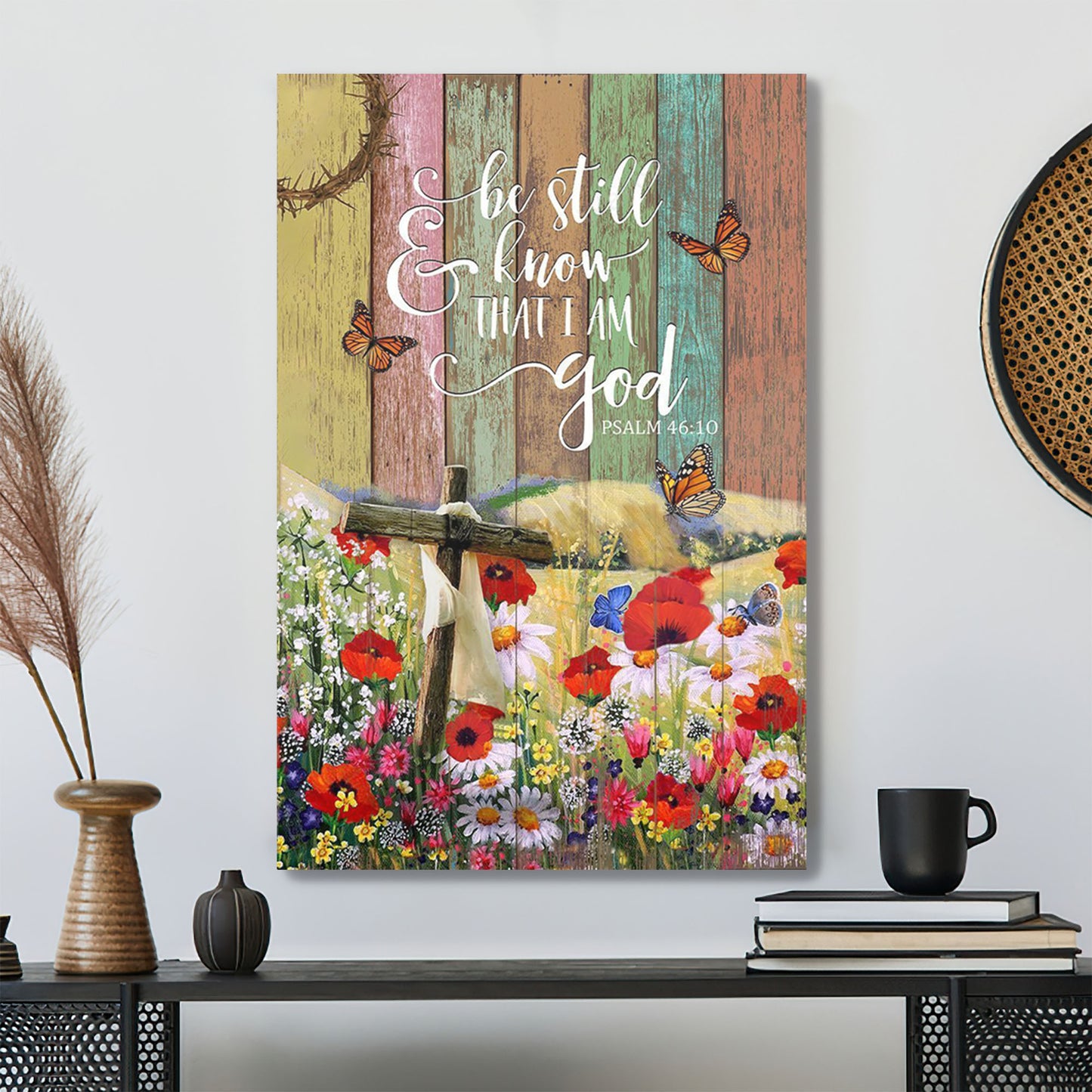 Cross In Field Of Flower - Be Still And Know That I Am God - Bible Verse Canvas - Scripture Canvas Wall Art - Ciaocustom