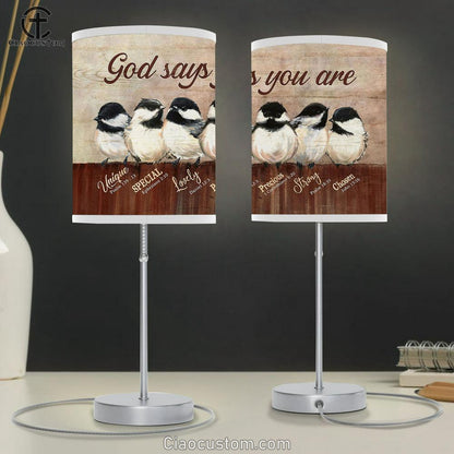 capped chickadee God says you are Table Lamp For Bedroom - Bible Verse Table Lamp - Religious Room Decor